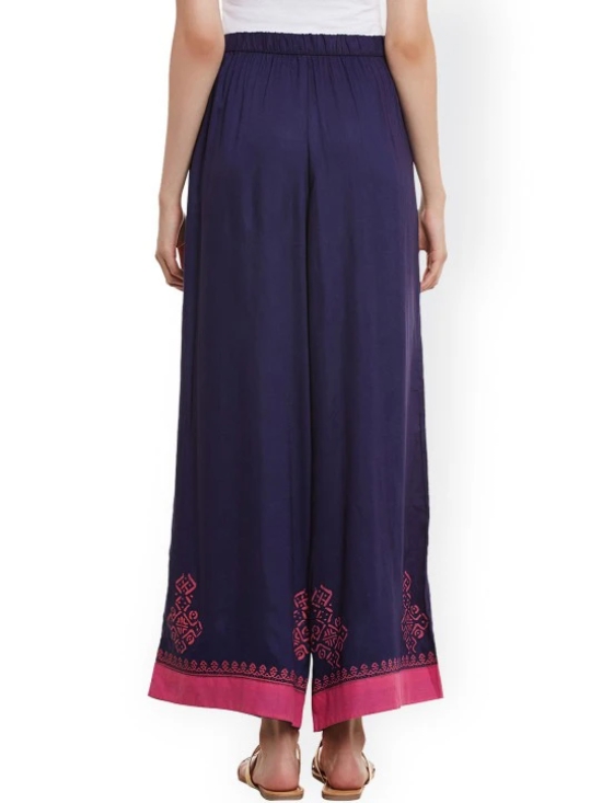 Women Navy Blue Printed Relaxed Fit Palazzo Trousers