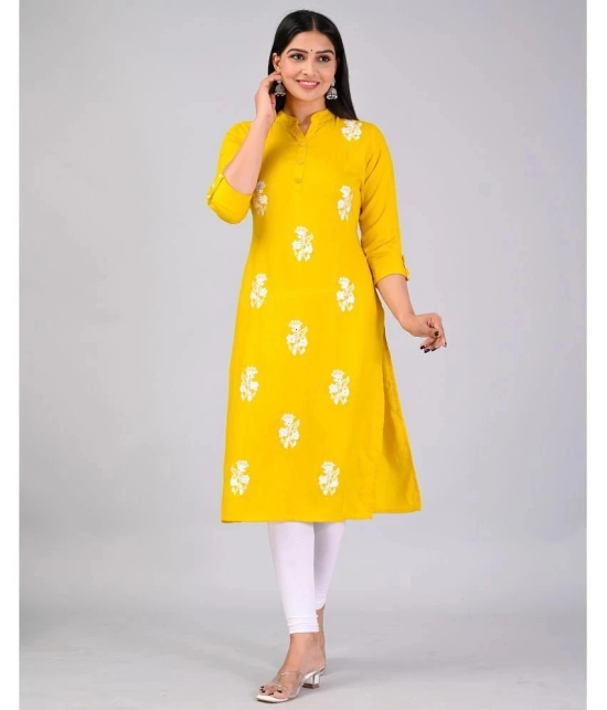 MAUKA Rayon Embroidered Straight Womens Kurti - Yellow ( Pack of 1 ) - None