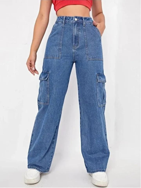 Women Flap Pocket Cargo Jeans-32