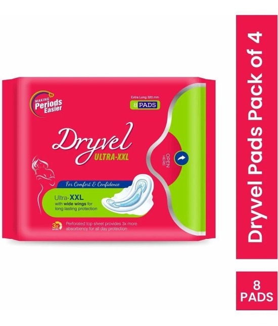 DRYVEL Ultra Soft Sanitary Pads for Women XXL With Wide Wings(Pack Of 4 Each 8 pads)