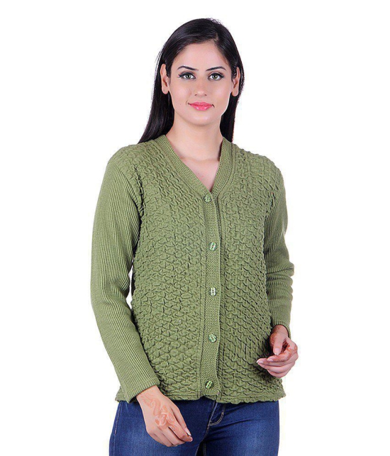 eWools.in Green Woollen Full Sleeves Buttoned Cardigan - XL