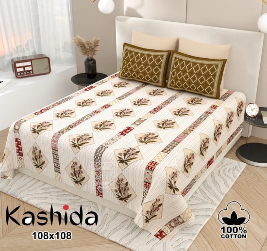 Bedsheet Adda-Super Mega King Size  King Size(108*108 in)-Pure Cotton Sanganeri Printed Jaipuri  Double Bedsheet With 2 Matching Pillow Covers-RJ-14-03-(108*108)-HT8312