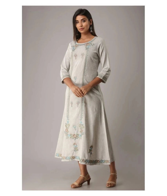 MAUKA - Light Grey Cotton Womens A-line Kurti ( Pack of 1 ) - L