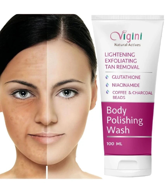 Vigini Skin Lightening Whitening Fairness Body Brightening Polishing Exfoliating Exfoliator D-Tan Pigmentation Dark Spots Removal Remover Scrub Gel Face Wash Glutathione Niacinamide Coffee C