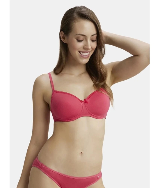 Jockey 1723 Wirefree Padded Super Combed Cotton Elastane Lace Styling T-Shirt Bra - Ruby - None