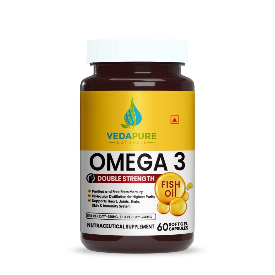 Vedapure Naturals Omega-3 Fish Oil Double Strength 1000mg- 60 Softgel Capsules