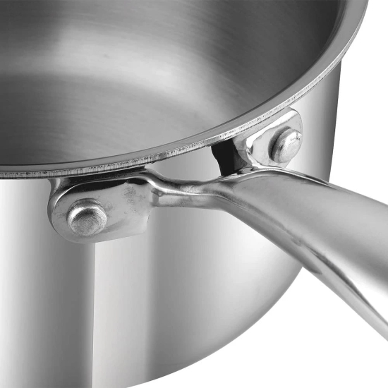 VEC Triply Stainless Steel Sauce Pan with Steel Lid 14 cm Gas Electric and Induction Friendly (Size:14 cm, Thickness:2.5mm)