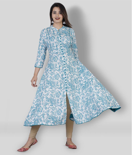 HIGHLIGHT FASHION EXPORT - Blue Rayon Women''s Front Slit Kurti ( Pack of 1 ) - XL