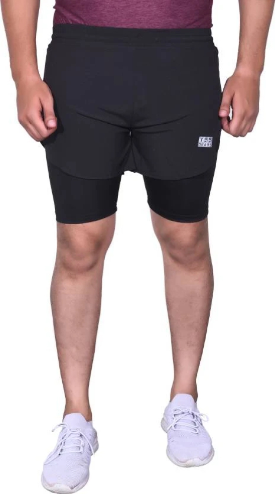 Solid Men Black Sports Shorts