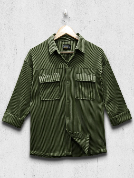 Stripe Textured Olive Full Sleeve Shirt-XL / Olive