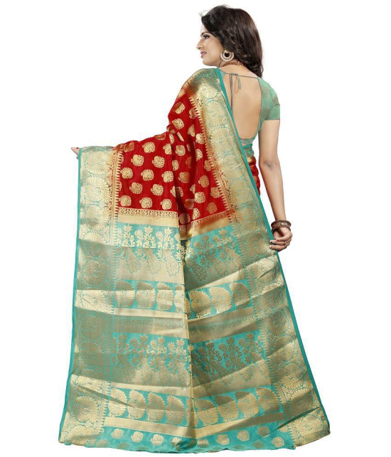 fab woven - Red Silk Blend Saree With Blouse Piece ( Pack of 1 ) - Red