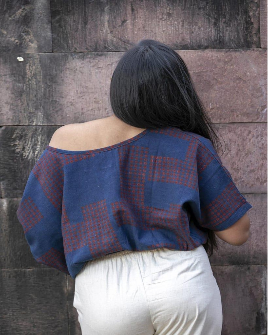 Indigo Puzzle Handwoven Organic Cotton Crop Top