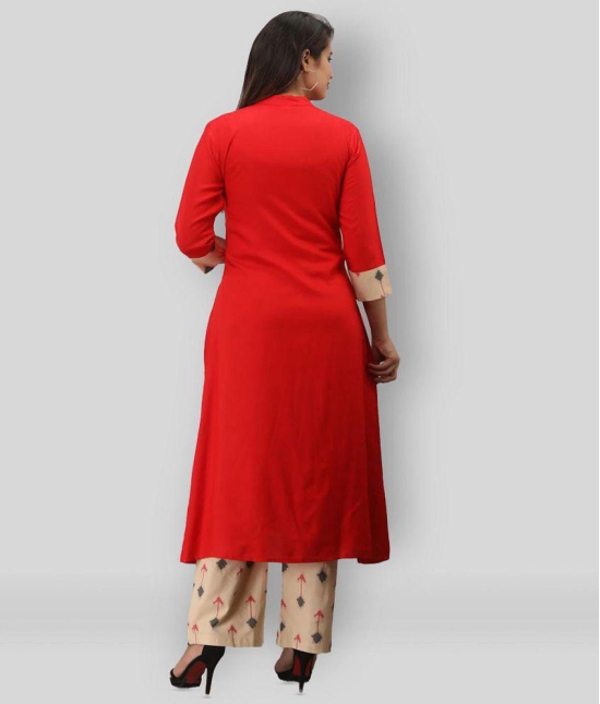 MAUKA - Red Straight Rayon Womens Stitched Salwar Suit ( Pack of 1 ) - XXL