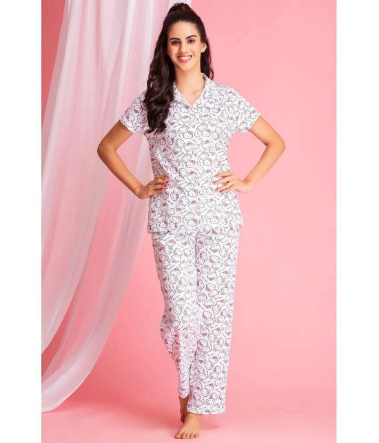 Clovia Cotton Nightsuit Sets - White Pack of 2 - None