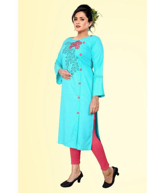 haya fashion - Turquoise Rayon Women's Straight Kurti ( Pack of 1 ) - None