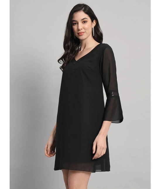 Curvydrobe Georgette Solid Mini Womens A-line Dress - Black ( Pack of 1 ) - None