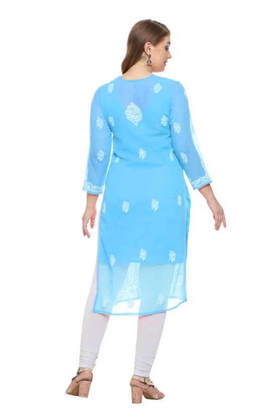 Lavangi Women Lucknow Chikankari Sky Blue Georgette Kurti with Matching Cotton Inner