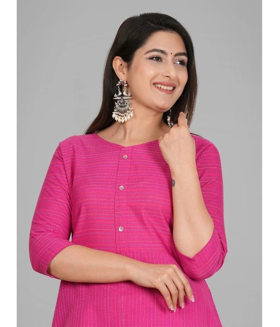 Parastri Cotton Embroidered Front Slit Womens Kurti - Pink ( Pack of 1 ) - None