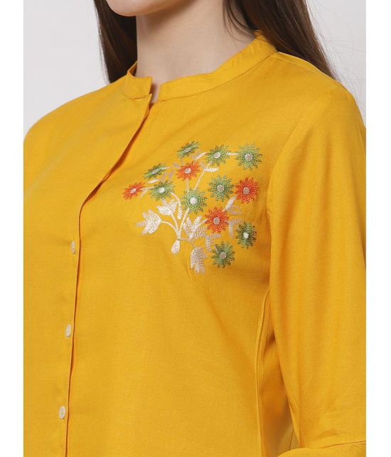 Kbz - Yellow Rayon Women's Shirt Style Top ( Pack of 1 ) - 2XL