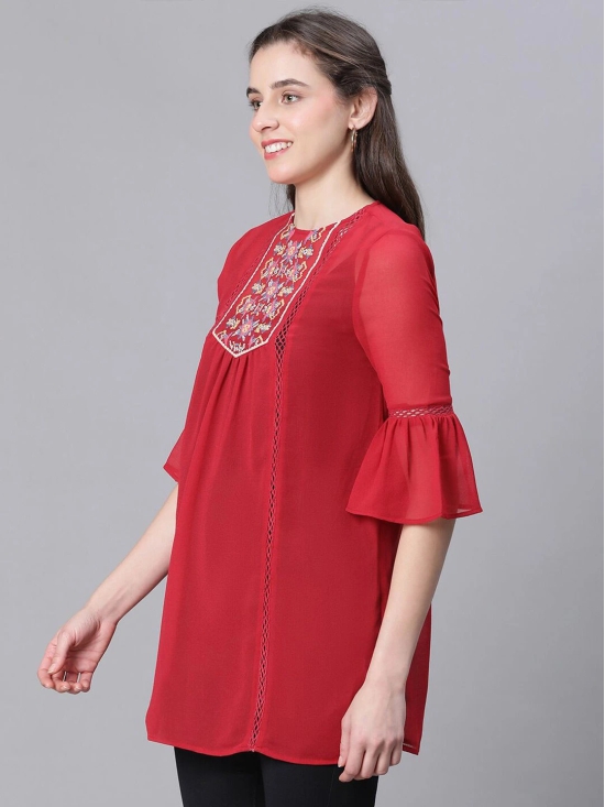 Oxolloxo Bell Sleeve Embroidered Detail Longline Top