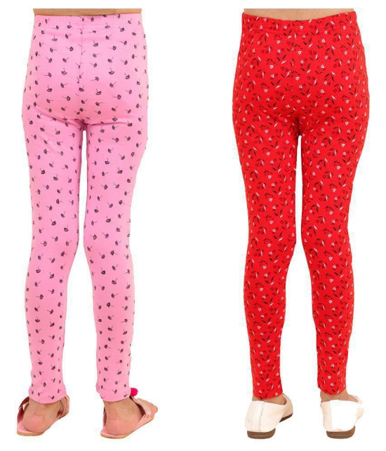 Kids Cave - Baby Pink Cotton Blend Girls Leggings ( Pack of 2 ) - None