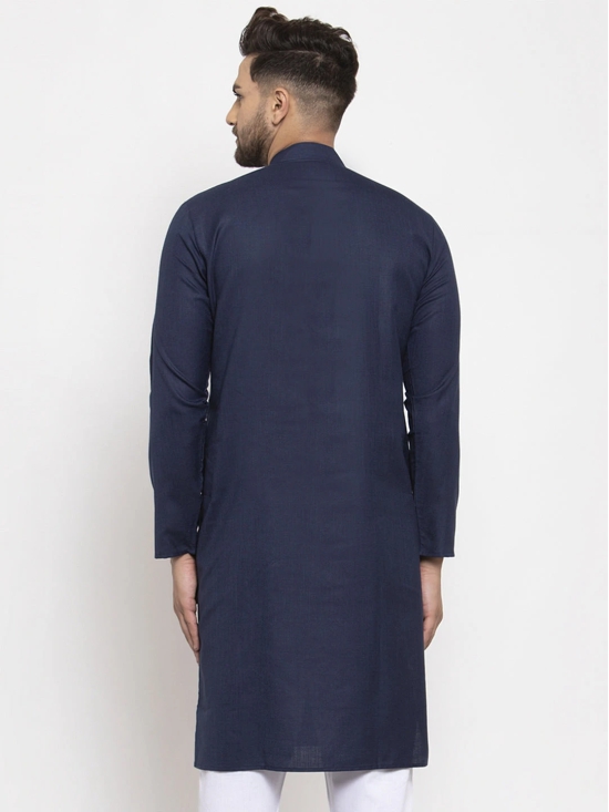 Men Navy-Blue & White Solid Kurta Only-XXL / Blue