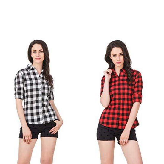 FUNDAY FASHION Women's Regular Fit Solid Casual/Formal Button Down Shirt (Pack of 2)