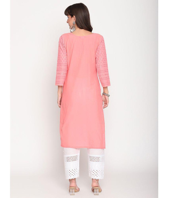 Queenley - Peach Cotton Women's Straight Kurti ( Pack of 1 ) - L