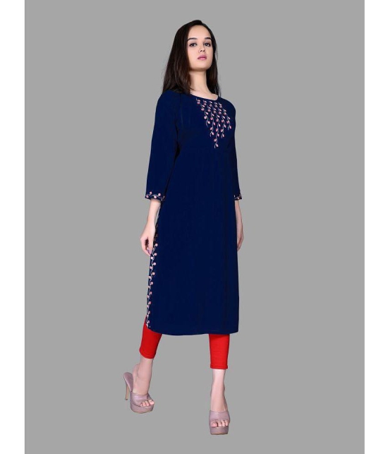 haya fashion - Navy Rayon Women's Straight Kurti ( Pack of 1 ) - None