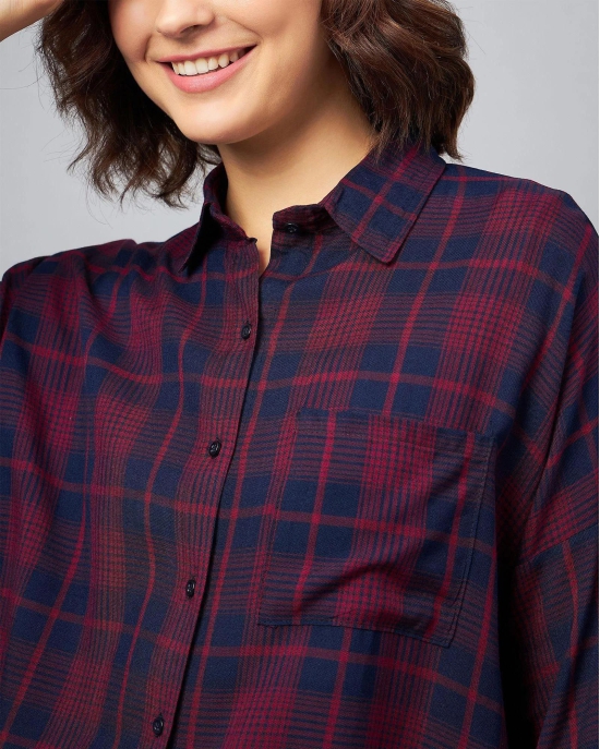 Viscose Oversized Checkered Shirt for Womens-M