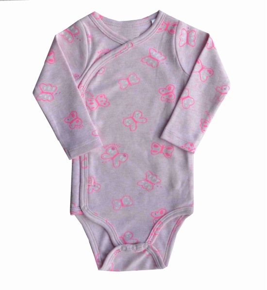 Pink Butterfly Printed Long Sleeves Baby Body/Onesie (100% Cotton Interlock Biowash)