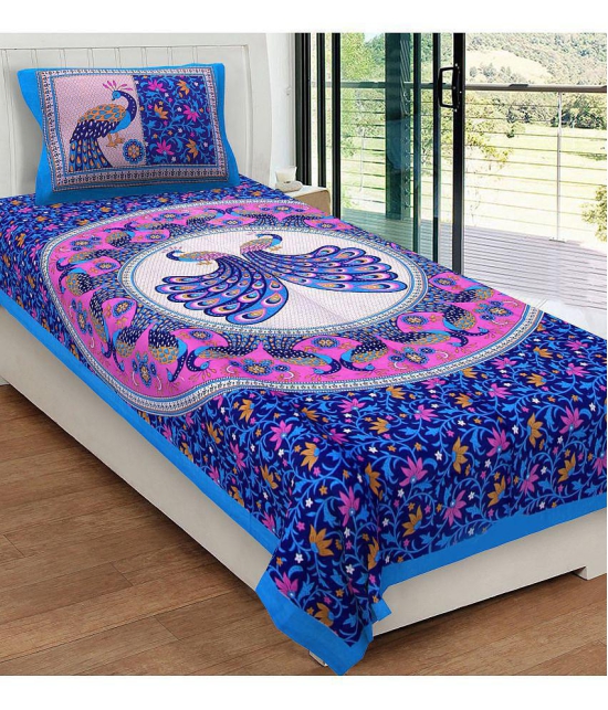 URBAN MAGIC - Blue Cotton Single Bedsheet with 1 Pillow Cover - Blue