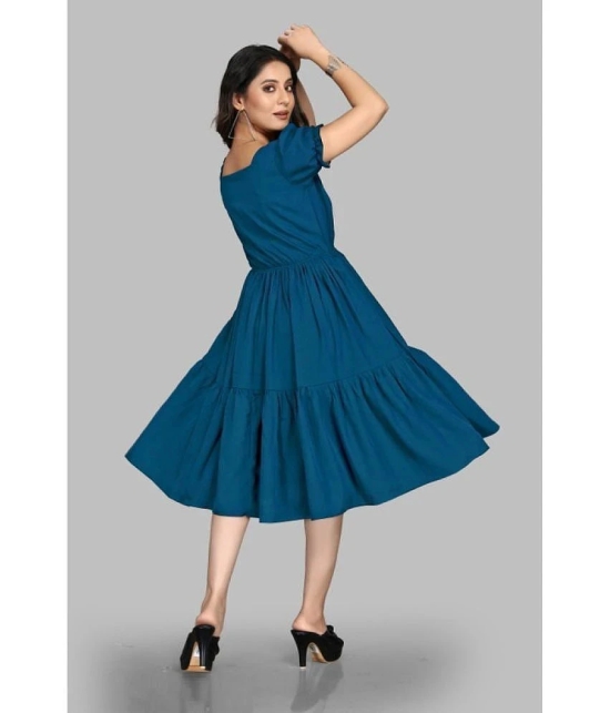 JASH CREATION Polyester Solid Midi Womens Fit & Flare Dress - Teal ( Pack of 1 ) - None