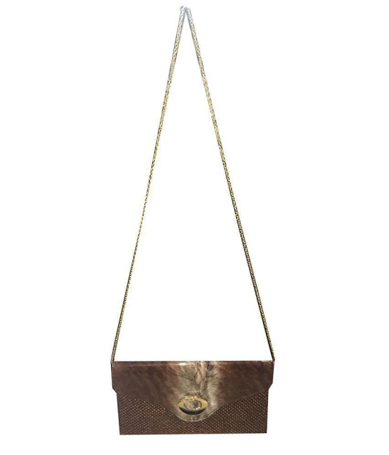 Apnav Brown Jute Clutch With Sling Chain