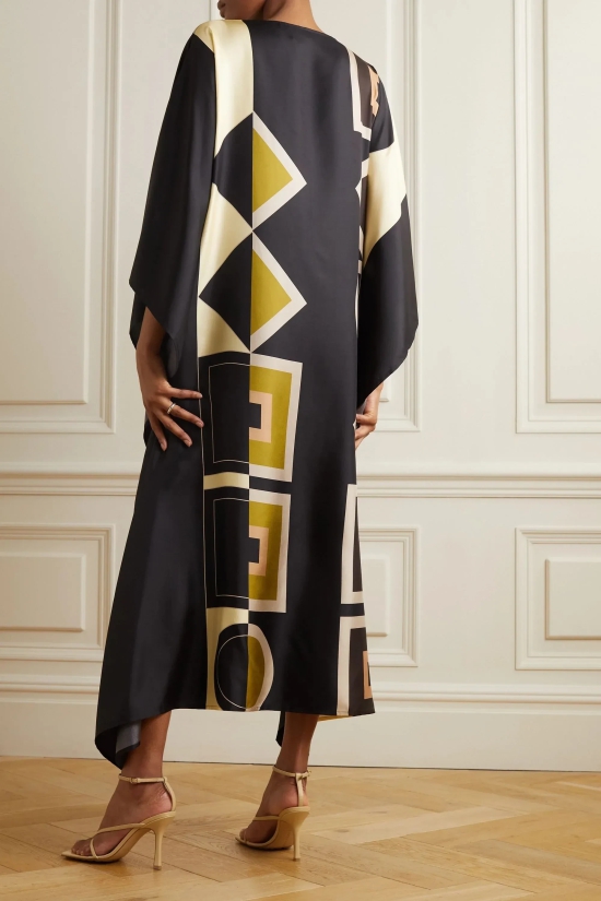 Royal Black & Beige Kaftan Dress