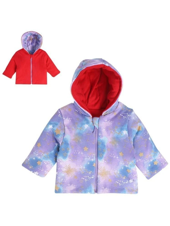 Miniklub Baby Girls Hooded Full Sleeve Knit Jacket (Red/Purple Color) - None