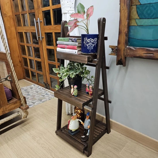 BARISH - Multi-Purpose Floor Standing Stand (Medium) | Sturdy & Spacious | Handcrafted with Rubberwood | Wooden Multipurpose Book Storage Display Organizer Rack