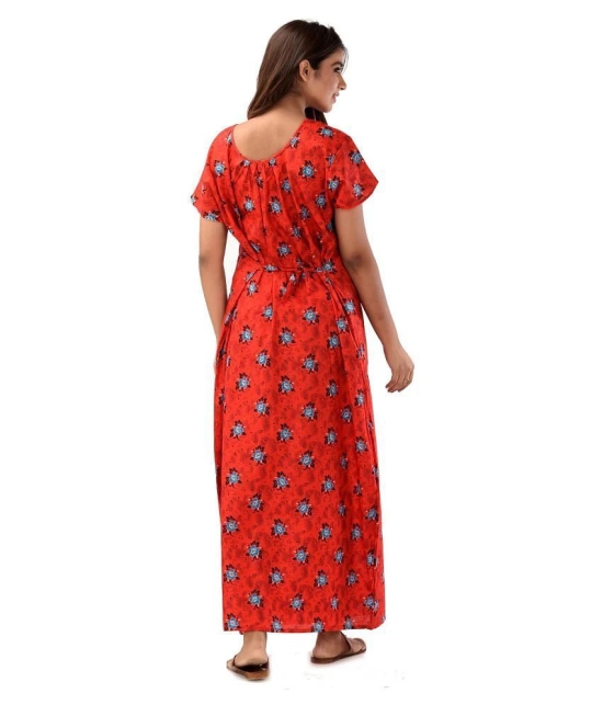 Apratim Cotton Nighty & Night Gowns - Red - Free Size