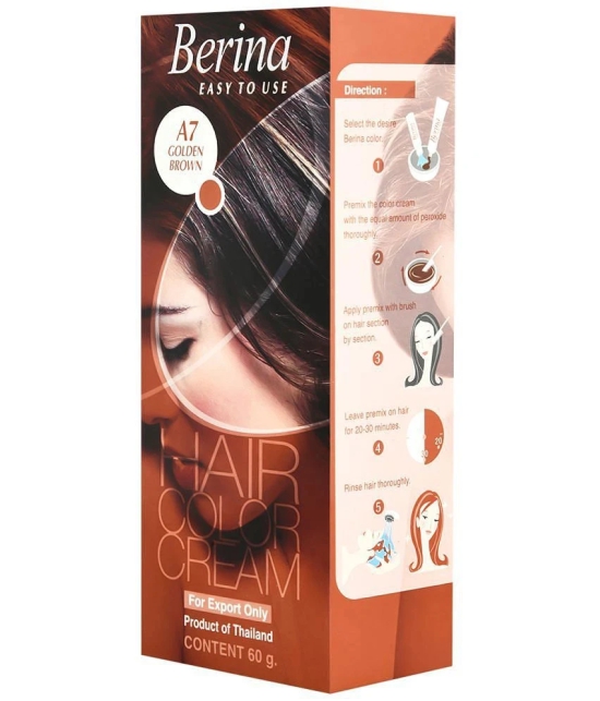 Berina Hair Color Cream A7 Long Lasting Shine Permanent Hair Color Golden Brown for Women & Men 60 g Pack of 2