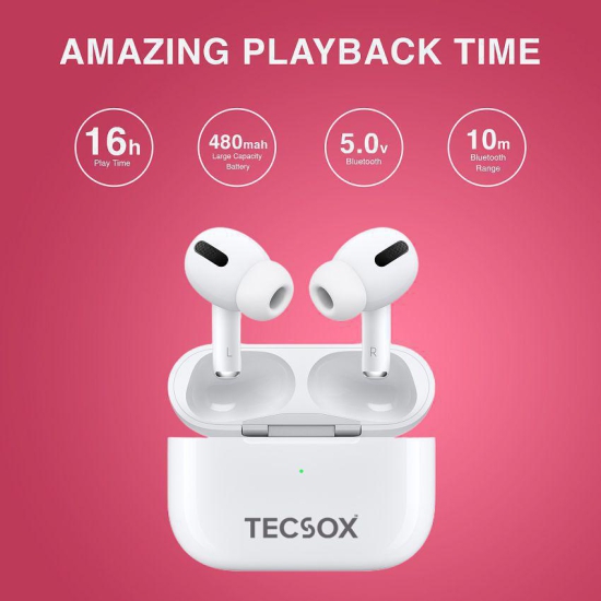 Tecsox TecPod Airbuds Bluetooth Bluetooth Earphone In Ear Powerfull Bass White