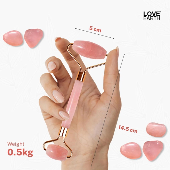 Love Earth Rose Quartz Face Roller Massage Tool With Rose Quartz Crystal For Anti-Ageing, Eliminates Toxins And Reduces Dark Circles