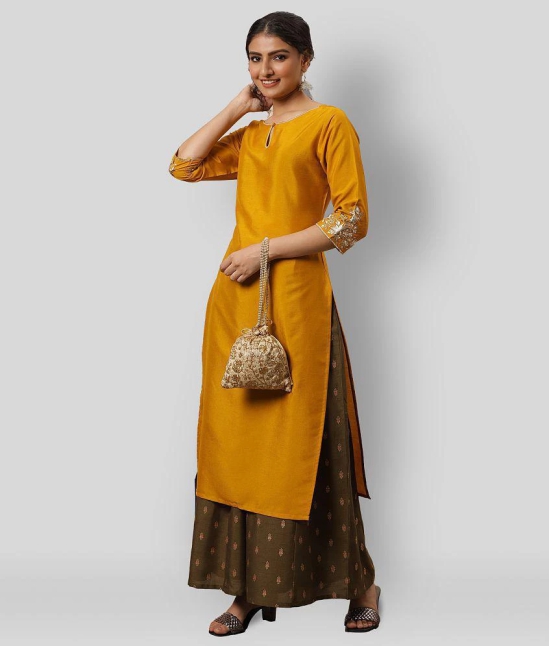 Janasya - Yellow Silk Womens Straight Kurti - XL