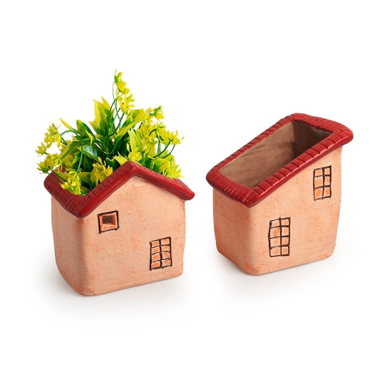 Homely Cottages Handmade & Hand-Painted Terracotta Table Planters Flower Pots (Set of 2, 6.1 & 5.7 Inches, Peach)