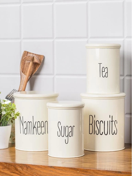 Tea & Sugar Jar (Each 900 Ml) +  Biscuits & Namkeen Jar (Each 1700 Ml) - White, Set Of 4