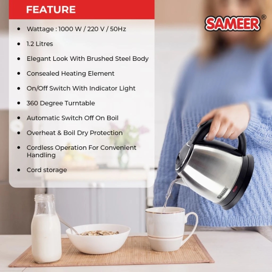 Sameer Electric Kettle 1.2L Electric Kettle (1.2 L, Metal Grey)