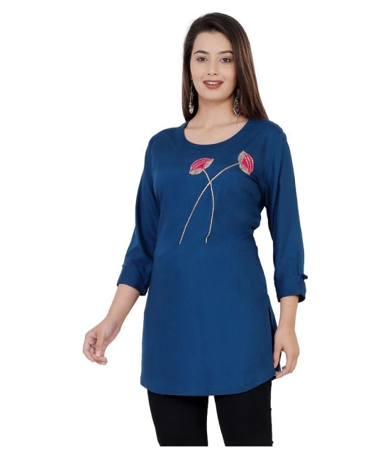 HIGHLIGHT FASHION EXPORT - Blue Rayon Womens Straight Kurti ( Pack of 1 ) - XXL