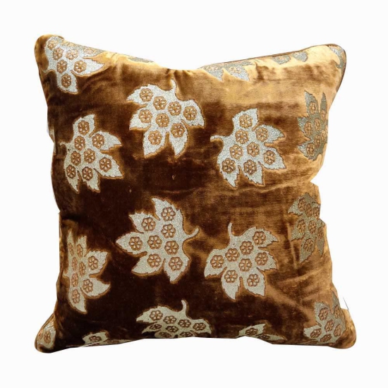 GOODVIBES Brown Golden Cushion Cover with Leaf Zari Embroidered Stitched Zippered Velvet Combo Cushion Cover | 24X24 Inches | 60cm * 60 cm I Set of 2|