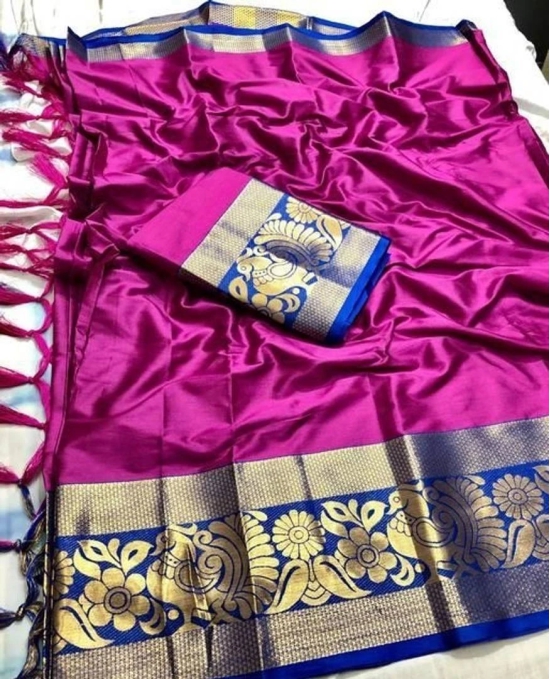 Stylish Multicolored Cotton Silk Saree with Blouse piece-Pink