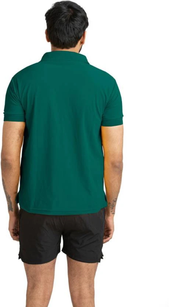 Men Solid Polo Neck Polyester Dark Green T-Shirt