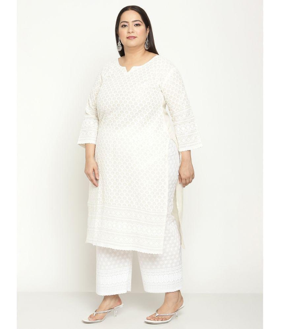 Queenley - Off White Cotton Women's Straight Kurti ( Pack of 1 ) - None